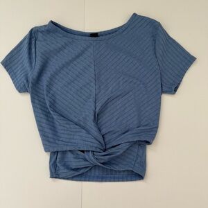Windsor Blue Crop Tie Front Ribbed Tee
